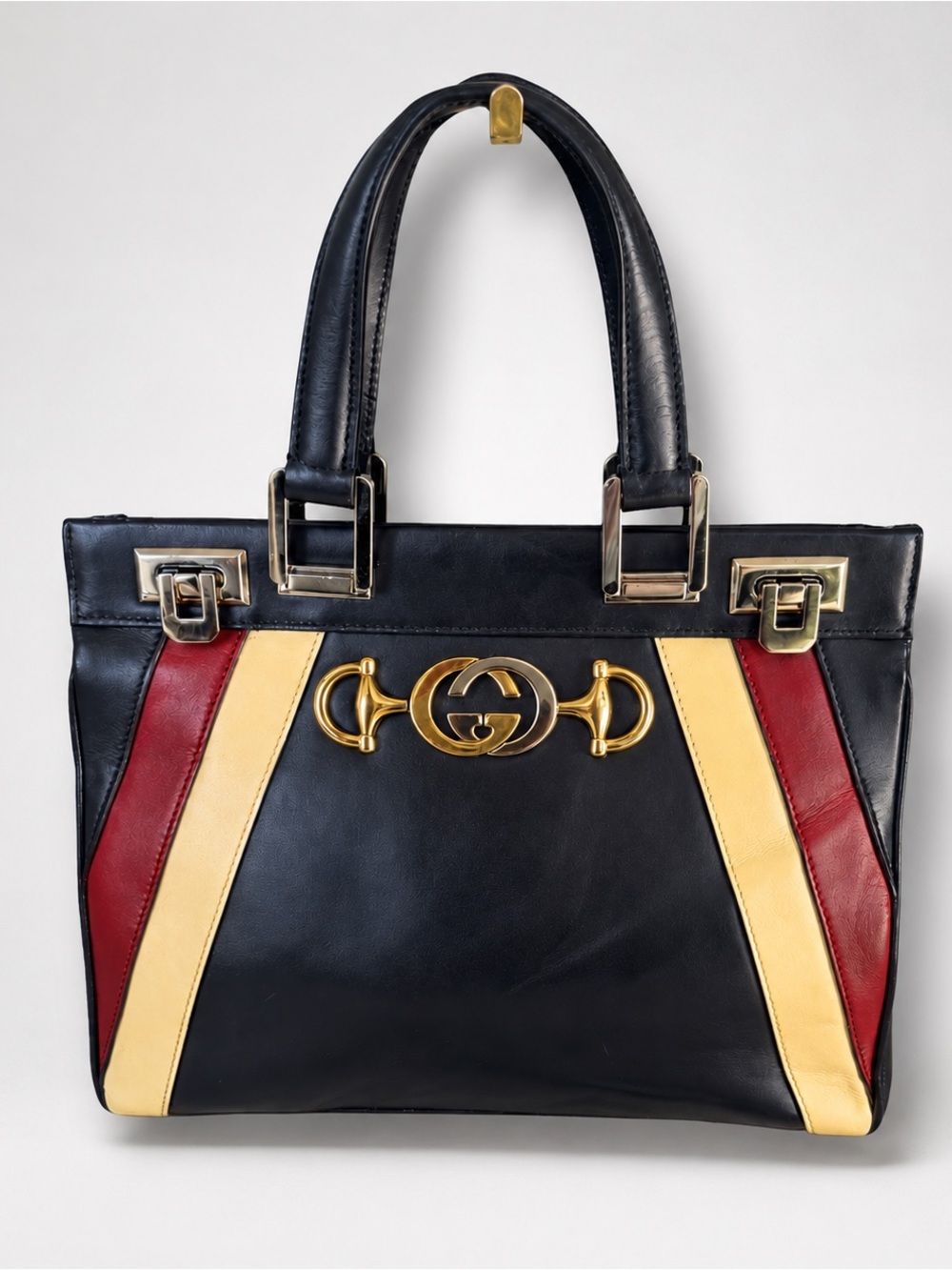 Gucci Zumi Medium Top Handle Tote Navy Burgundy Ivory Colorblock SS2019